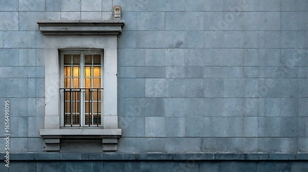 Obraz Window on Gray Stone Wall with Interior Warm Lighting