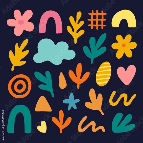 Obraz Abstract Nature & Geometric Shapes – Colorful Hand Drawn Vector Pack