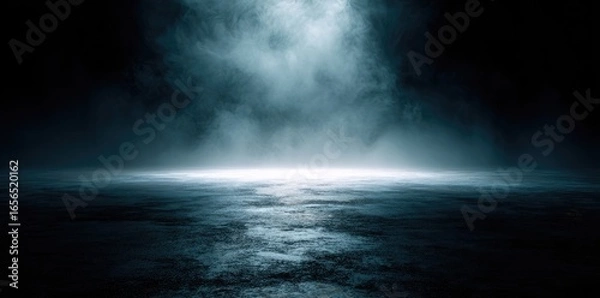 Fototapeta Dark, smoky, textured floor with a spotlight