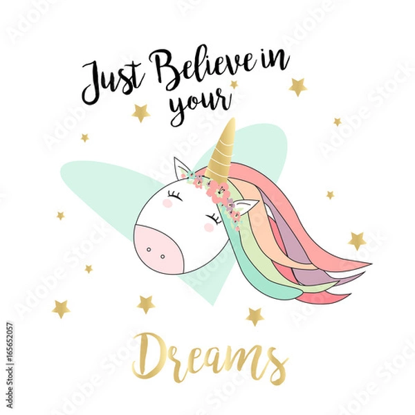 Fototapeta Unicorn printable for cards, tshirts, backgrounds, in vector