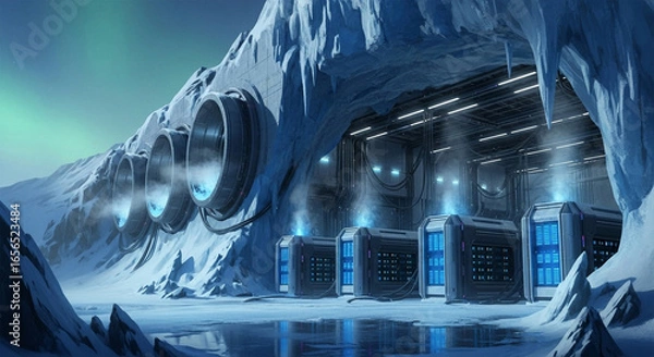 Fototapeta Arctic data center servers cooling system infrastructure futuristic technology innovation concept art