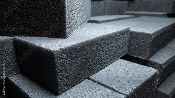 Obraz Stacked Dark Gray Foam Blocks with Textured Surface Under Cool Lighting
