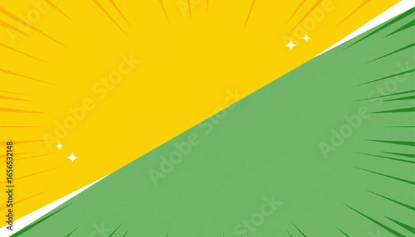 Fototapeta Dynamic Diagonal Split Background with Yellow and Green Radial Bursts