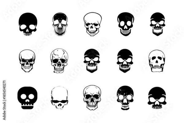 Fototapeta Hand drawn skulls. monochrome head skull icons. cartoon skull.