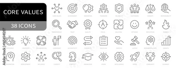 Fototapeta Core values line icons, editable stroke. vector