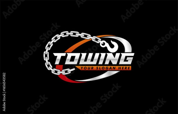 Fototapeta towing car logo template Crane Service vector illustration for automotive on black background