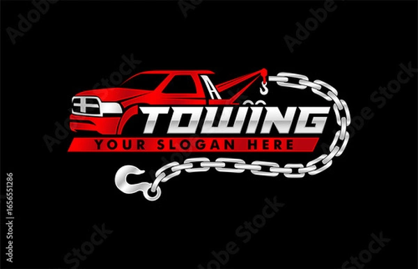 Fototapeta towing car logo template Crane Service vector illustration for automotive on black background