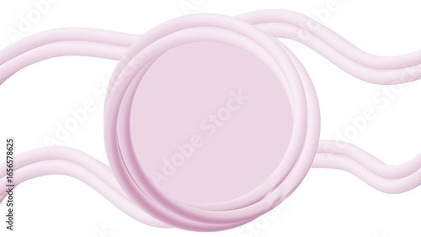 Fototapeta Pastel pink 3D abstract fluid ring background template. Soft pink wavy lines and shapes on a white background