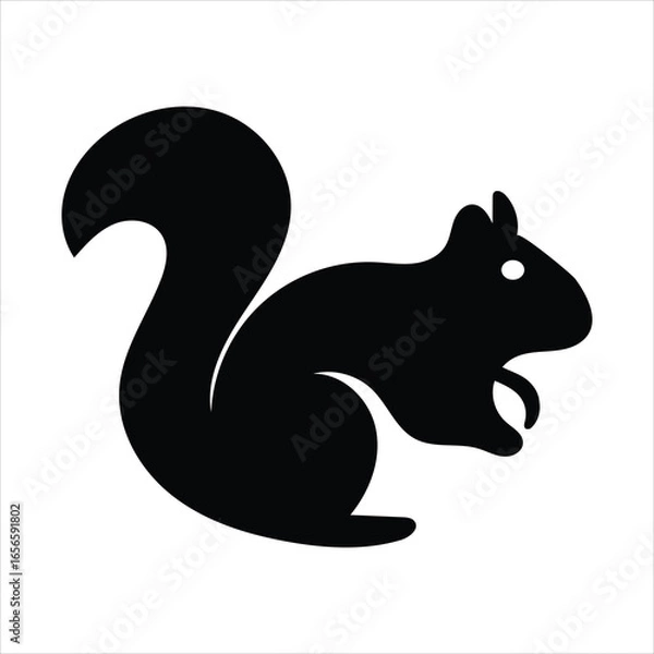 Obraz Black silhouette of a squirrel with a bushy tail on a white background