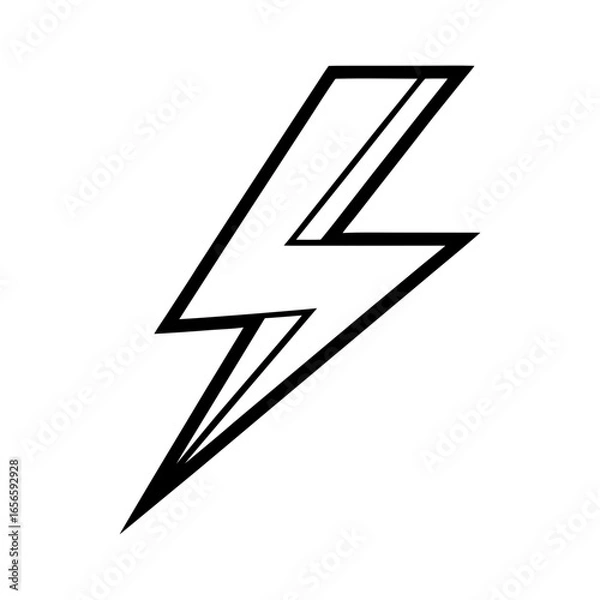 Fototapeta Minimalist outline of lightning bolt with bold edges vector icon isolated on white background