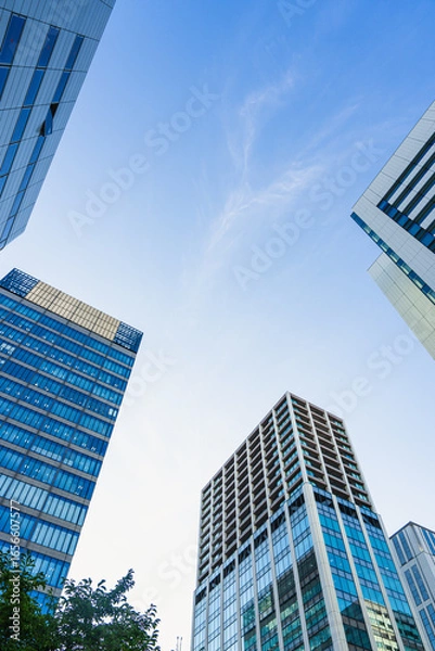 Fototapeta 空と高層ビルの都市風景