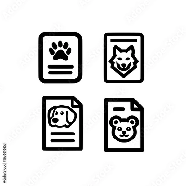 Fototapeta Vector Text Document Featuring Animal Set with Dog Wolf Panda and Stylized Paw Icons