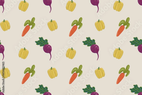 Fototapeta Colorful seamless pattern of vegetables perfect for Thanksgiving fabric design