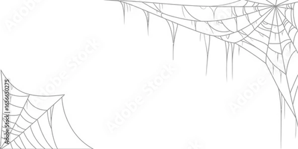 Fototapeta Corner Spider Web Vectors Set with Drips on a Transparent Background