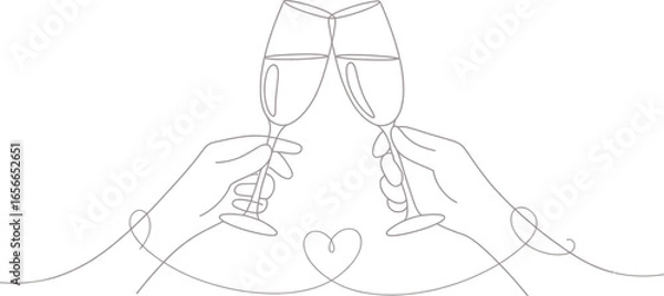 Fototapeta Elegant Hands Toasting with Champagne Glasses Single Line Style on Transparent