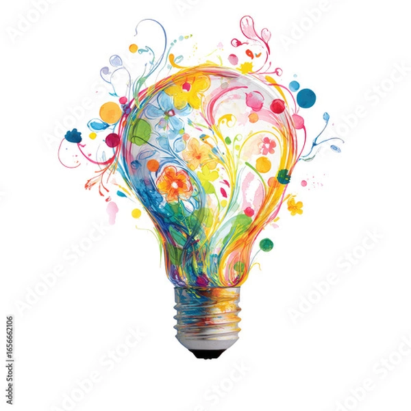 Fototapeta Colorful lightbulb bursting with vibrant floral patterns