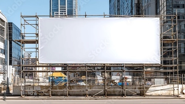 Obraz Blank Billboard on Scaffolding in City for Advertising and Marketing