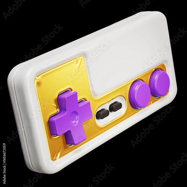 Obraz Retro gamepad joystick game controller. 3d render on black background.