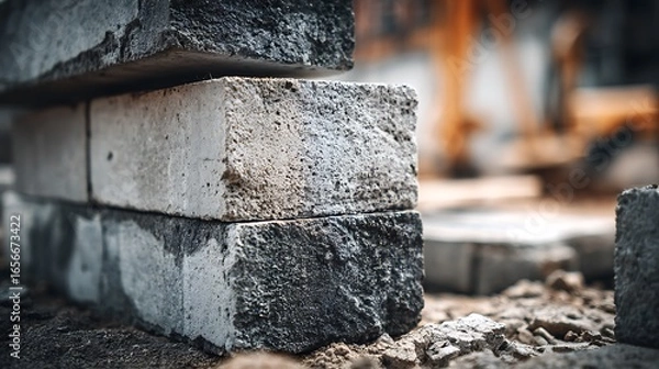 Obraz Stacked Concrete Blocks Gray Construction Material Closeup
