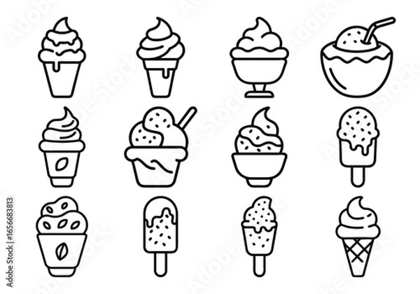Obraz Simple outline illustration of an ice cream cone with a scoop of ice cream