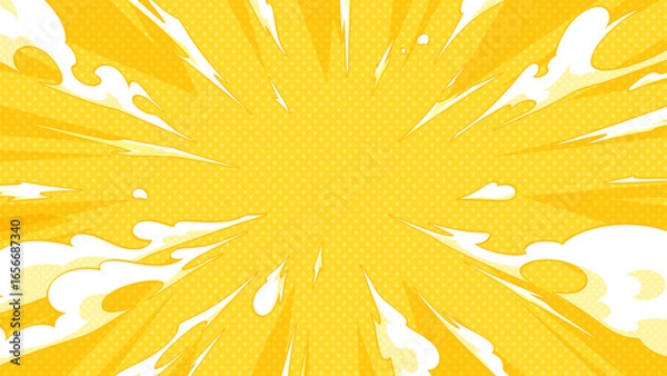 Fototapeta 放射状に広がる煙のエフェクトの背景イラスト_黄色_16:9