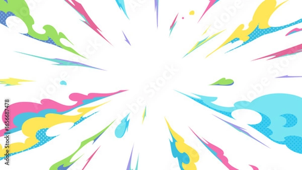 Fototapeta 放射状に広がるカラフルな煙のエフェクトの背景素材_16:9