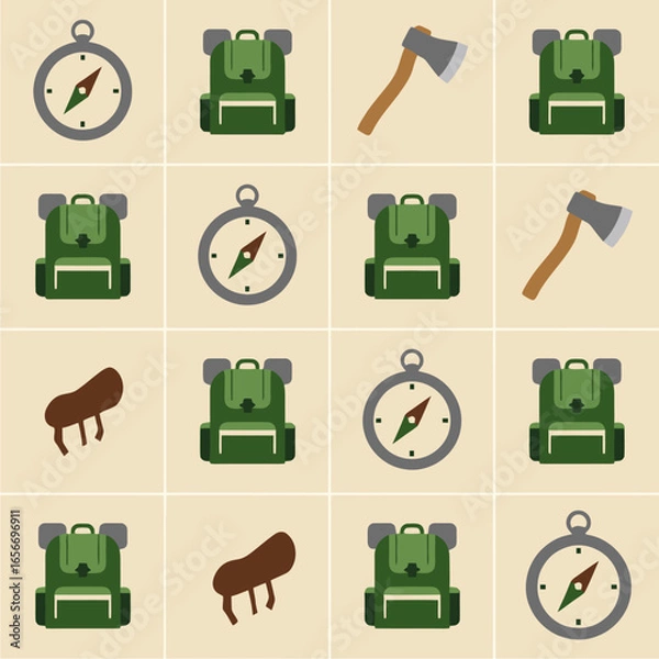 Obraz Geometric Camping Gear - Organized Seamless Vector Pattern