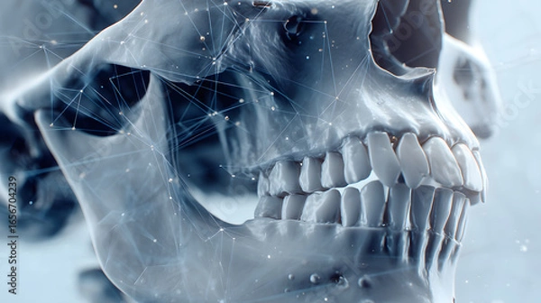 Fototapeta A digital rendering of a human skull with network connections