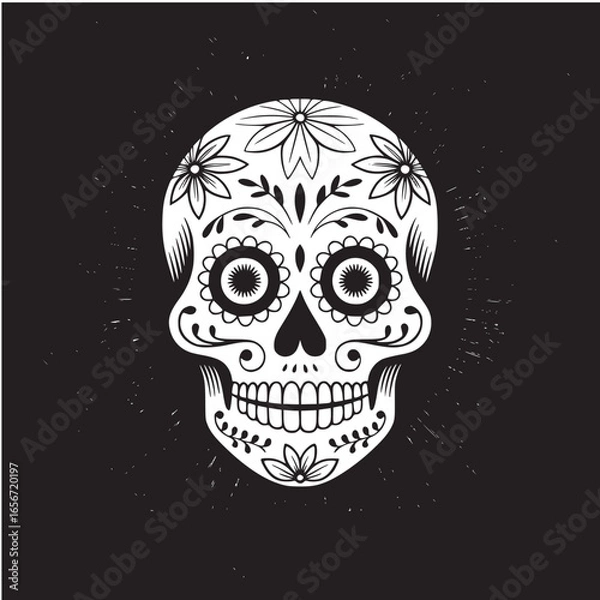 Fototapeta Vector art of dia de los muertos skull design with floral elements, a mexican tradition
