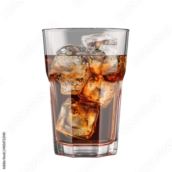 Fototapeta Drink cola with ice in glass on transparent background