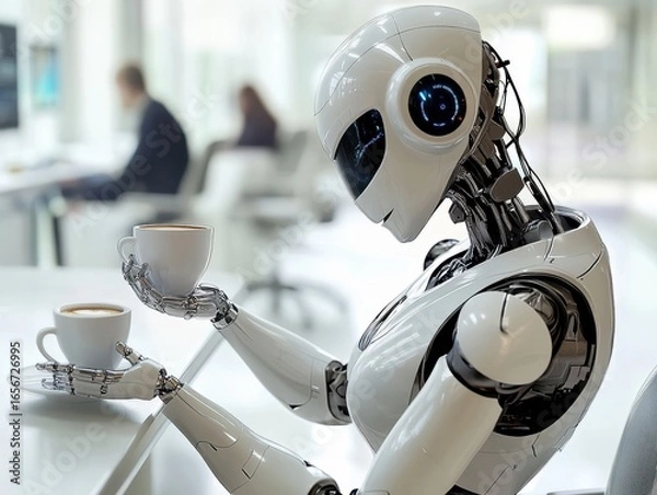 Fototapeta A robot is doing a service in the canteen.