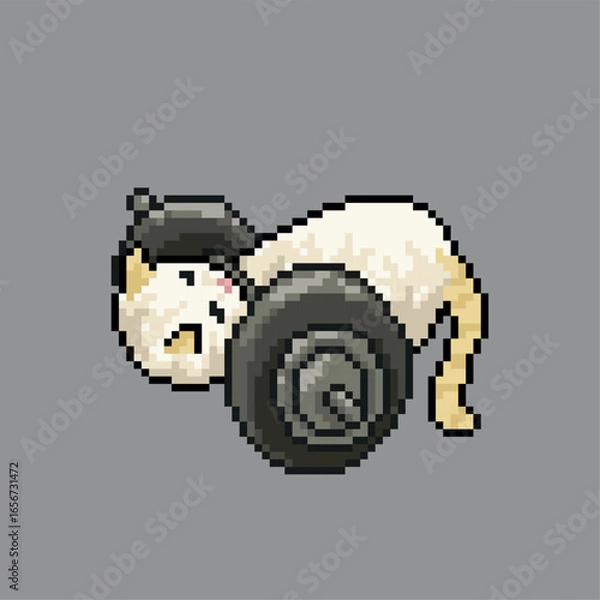 Obraz Cat lifting weights, pixel art meme
