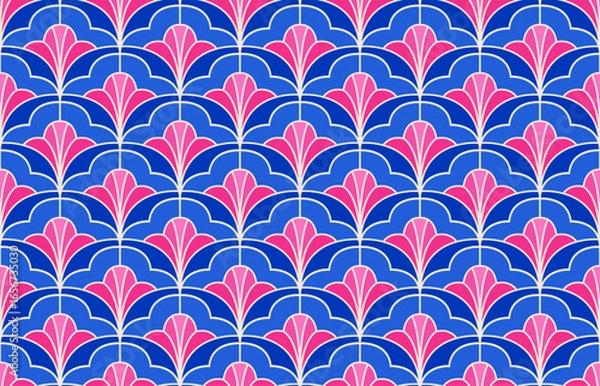 Fototapeta Abstract seamless pattern with art deco floral element. Geometric vector background.