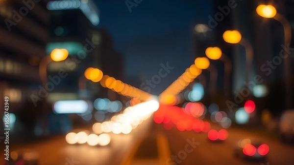 Obraz Warm abstract city lights create a dreamy urban nightscape with soft gradient tones.