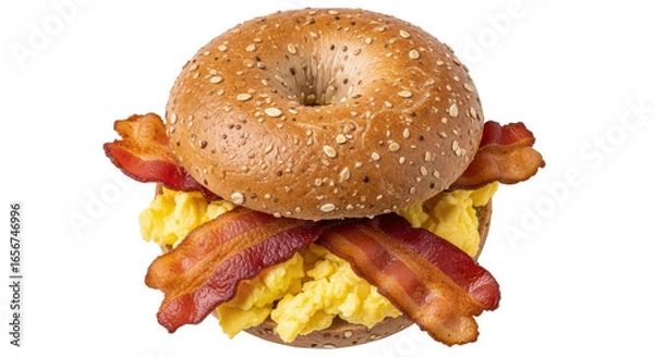 Obraz Isolated Bagel with bacon and eggs