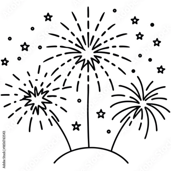 Fototapeta Minimal Fireworks Line Art Vector