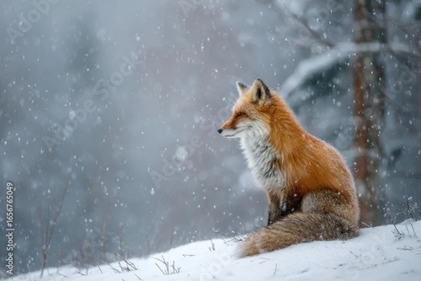 Obraz Red fox in snowy landscape