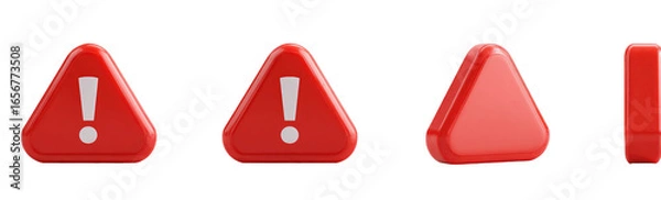 Fototapeta Three red triangular warning signs with exclamation marks