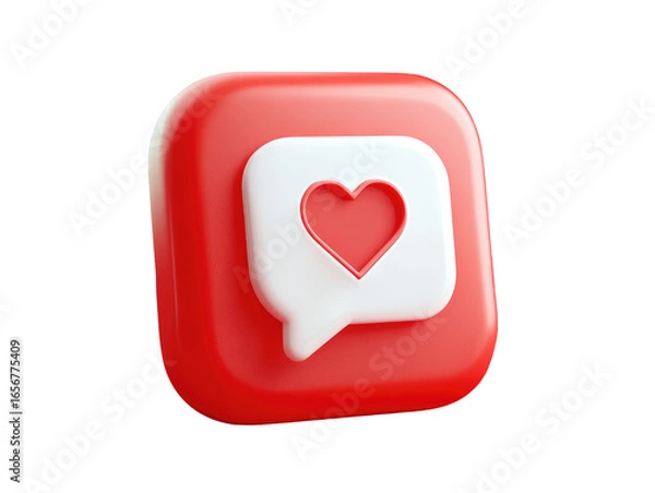 Fototapeta Red square icon, chat bubble with heart