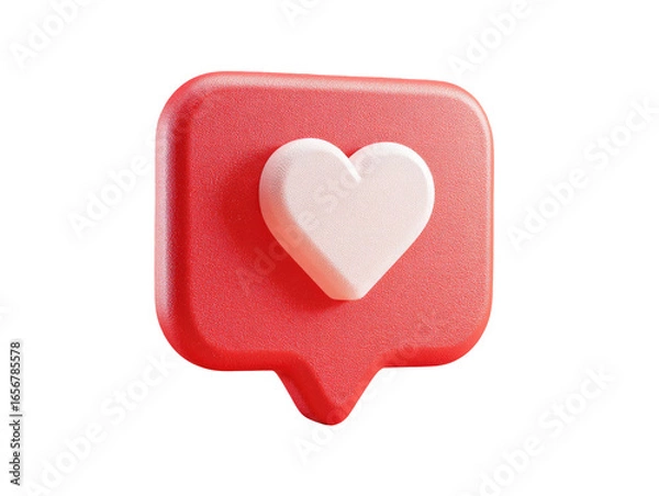 Fototapeta A 3D rendered, red square icon with a white heart