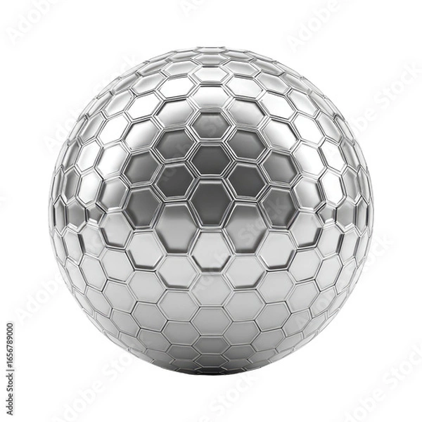 Obraz A polished, metallic sphere with hexagonal facets