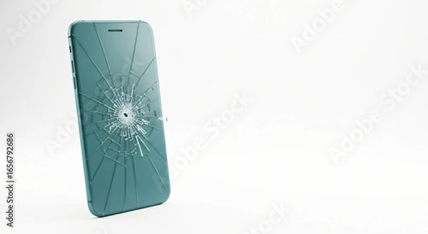 Obraz Cracked Smartphone Screen Displaying Bullet Hole