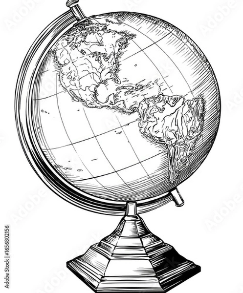 Fototapeta Detailed black and white globe on stand