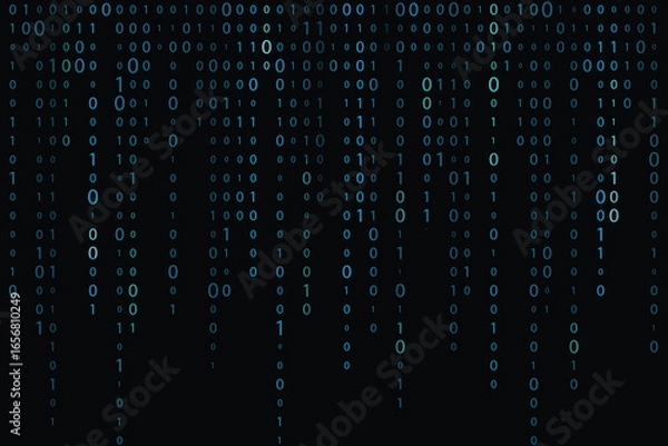 Fototapeta Design of a wallpaper featuring streaming data and digital binary code, Blue digital binary data on computer screen background