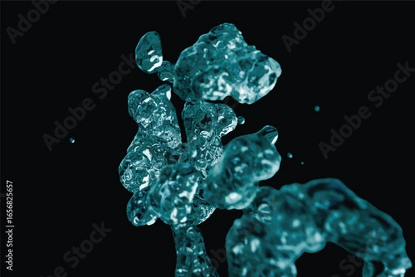 Fototapeta Flying Drops of Turquoise Water that Take on Unreal Shapes - The Second Frame of Set - Graphic Design