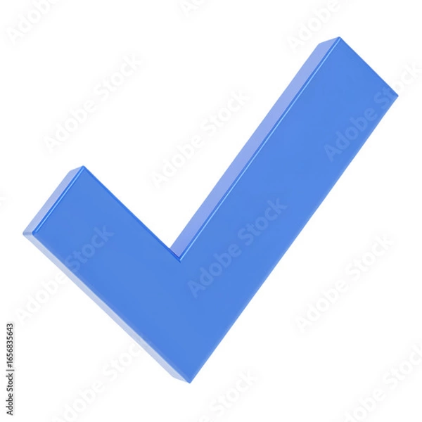 Obraz A bright blue 3d checkmark symbol indicating success approval or completion against a dark backdrop