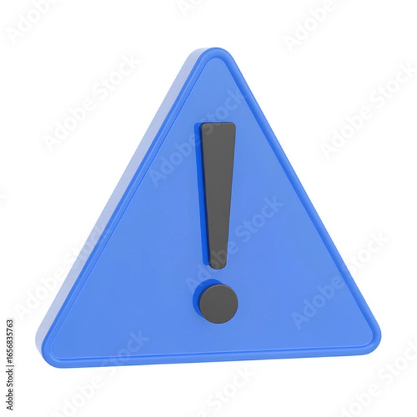 Obraz Bright blue triangular warning sign with a bold gray exclamation mark symbol against a deep black void