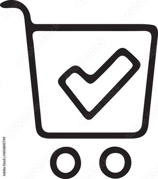 Obraz Shopping Cart Icon: Hand-drawn Style Check Mark, Successful Purchase, Online Order Confirmation
