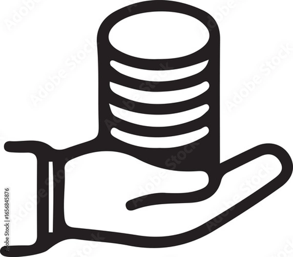 Obraz Hand Offering Stack of Coins: Simple Bold Line Art Icon