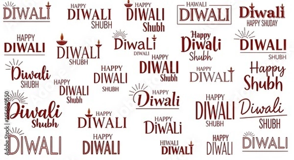 Fototapeta A collection of diverse happy diwali greetings and wishes in various artistic typography styles, celebrating the festival of lights